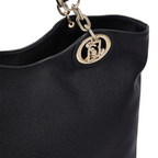 Lieblingstasche ECS Tote L in black pebbled leather with gold chain handle and circular logo hardware detail