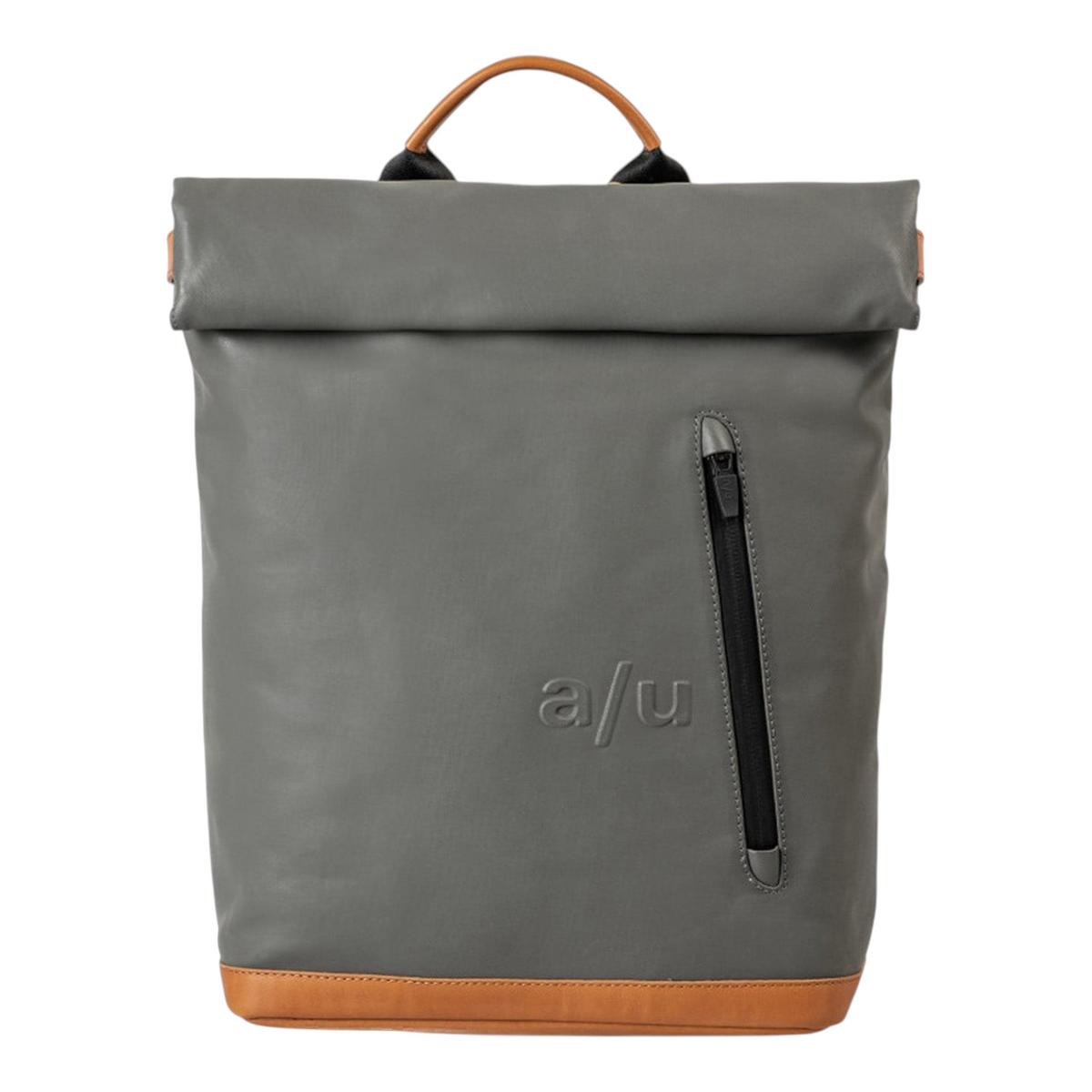 Lieblingstasche Wakayama grey rolltop backpack with tan leather base and handle details