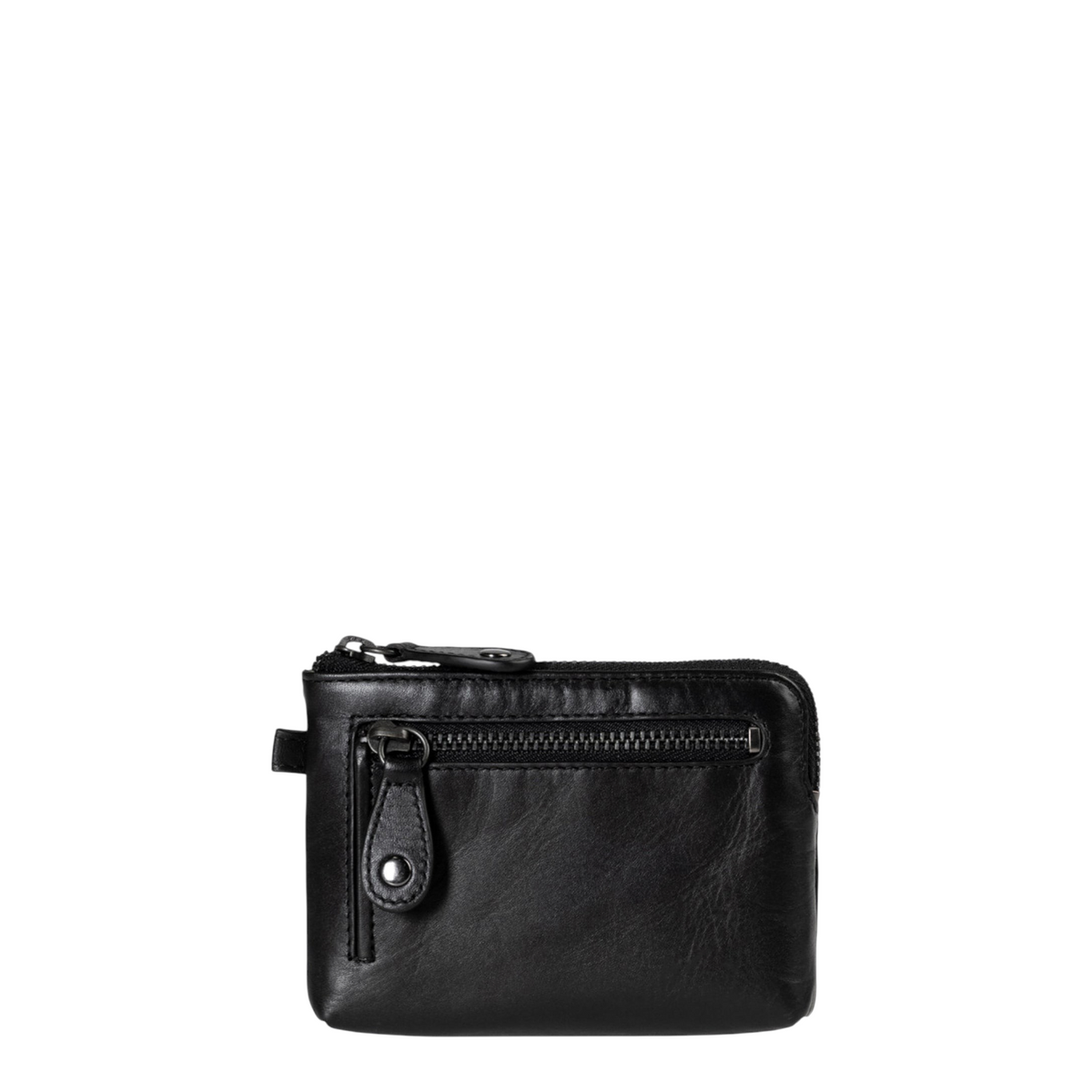 Lieblingstasche Physalis black leather coin purse with a front zippered pocket and metal hardware