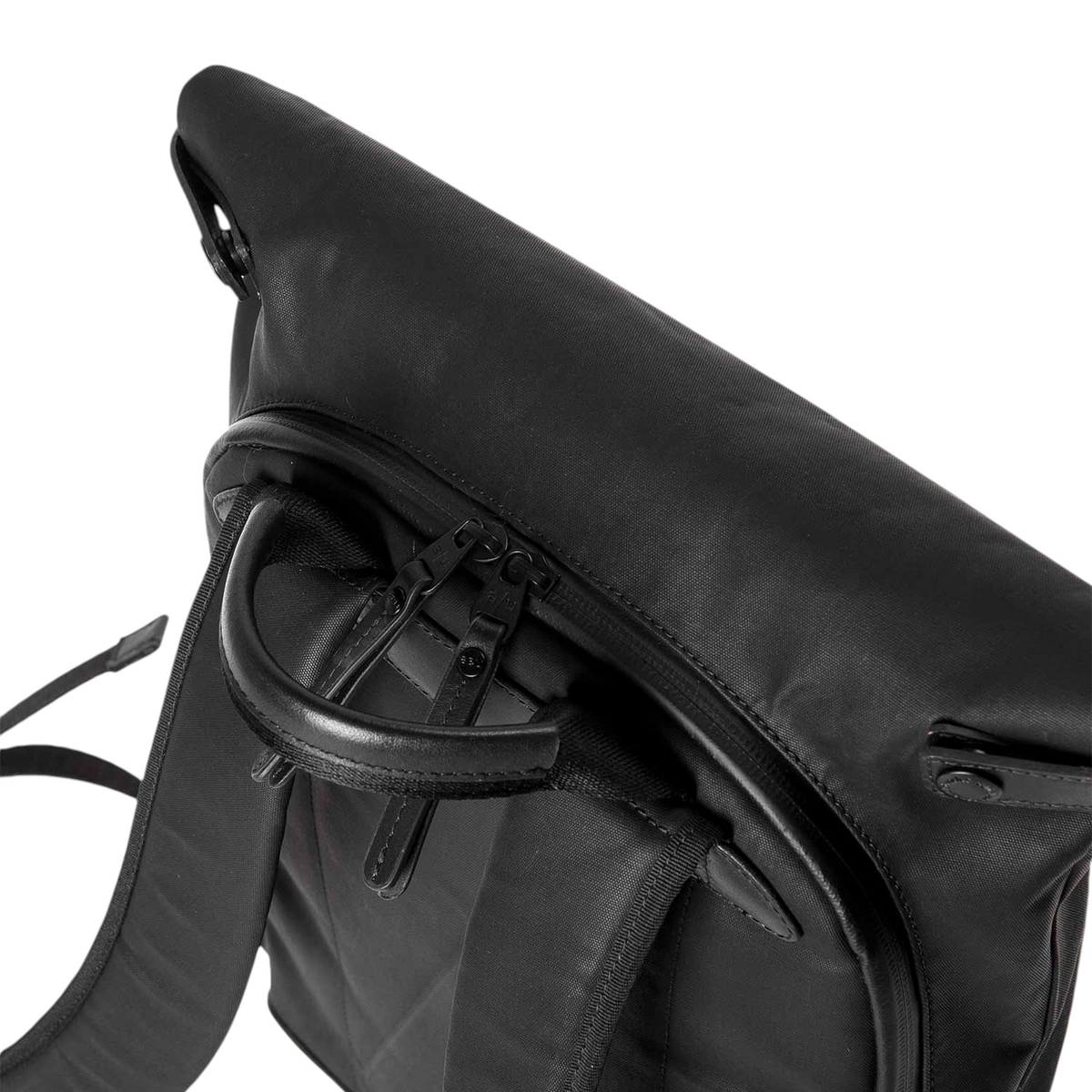 Lieblingstasche Wakayama black rolltop backpack with back zipper opening and top carry handle