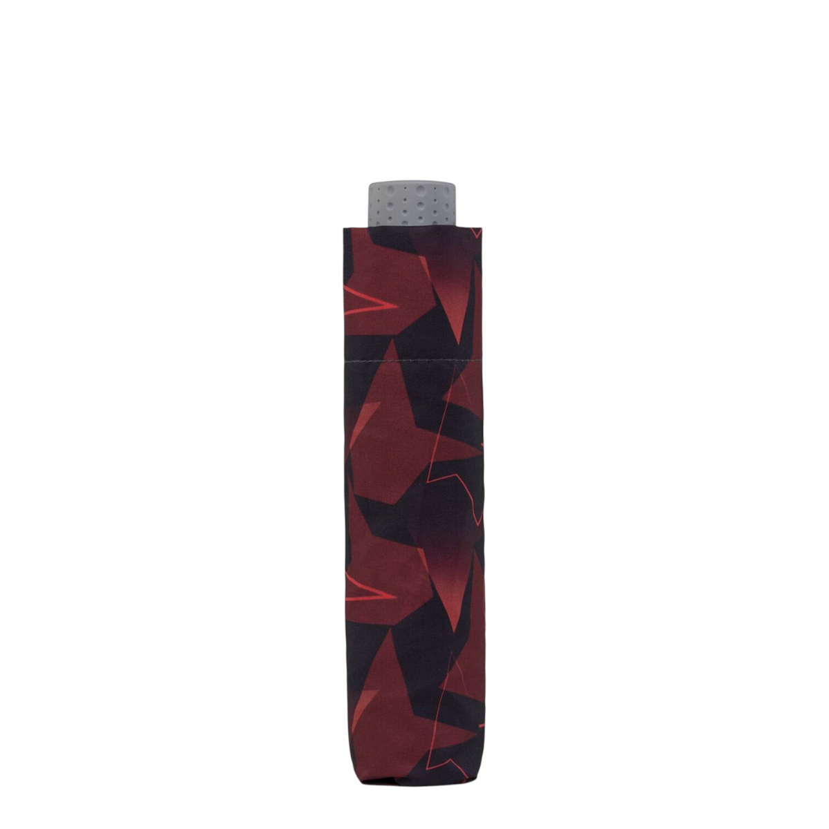 Lieblingstasche Affenzahn children's umbrella in a folded, compact state with a red and black geometric pattern.