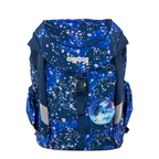 Lieblingstasche ergobag Mini children's backpack in blue with a playful bubble pattern and dolphin Kletties patch