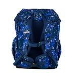 Lieblingstasche ergobag Mini children's backpack in blue with a patterned print, padded straps, and chest buckle.