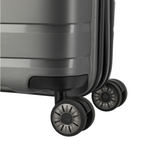 Close-up of the durable grey wheels on a Lieblingstasche Air Base Trolley 4W S exp suitcase
