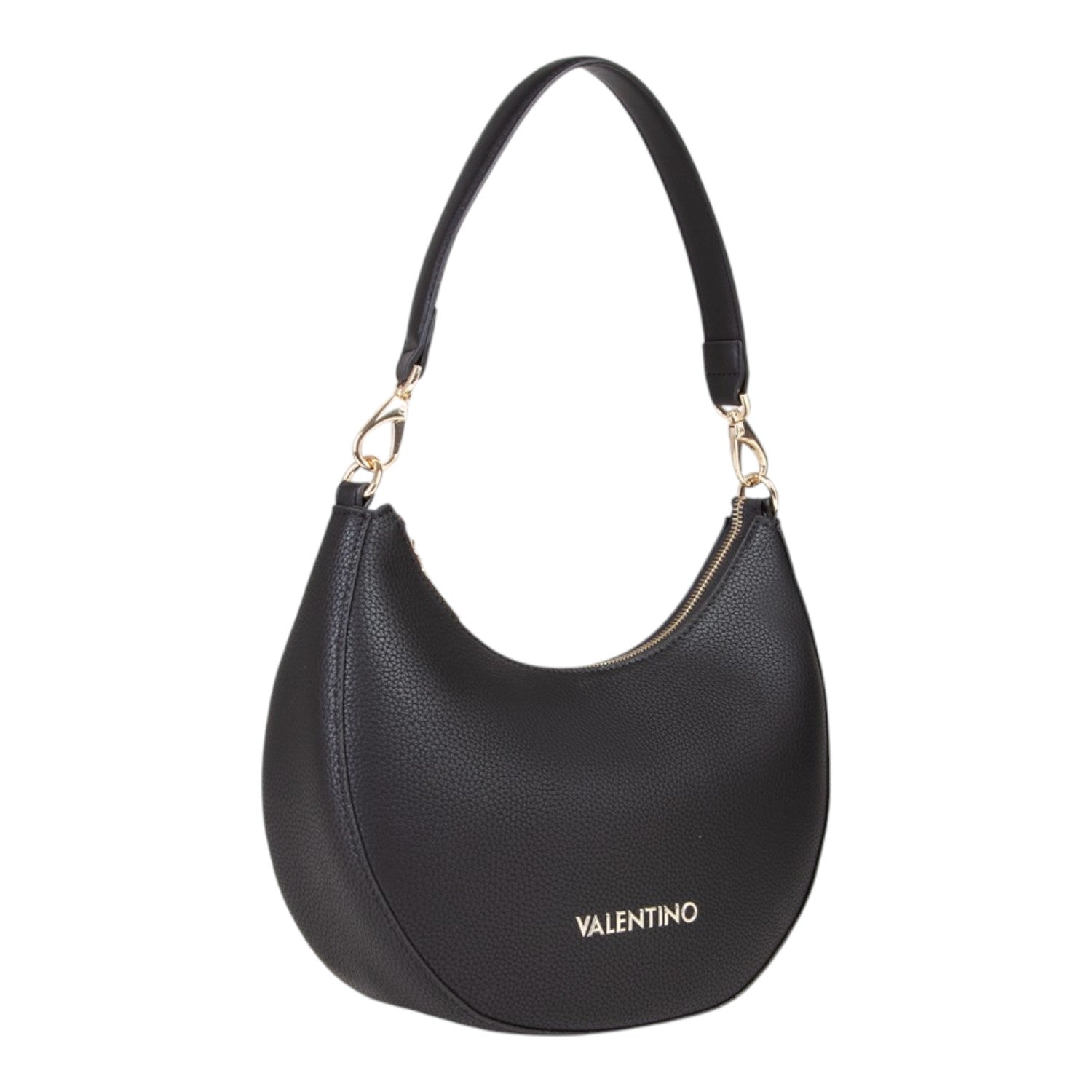 Lieblingstasche Alexia black pebbled leather hobo bag with gold hardware and zip closure.