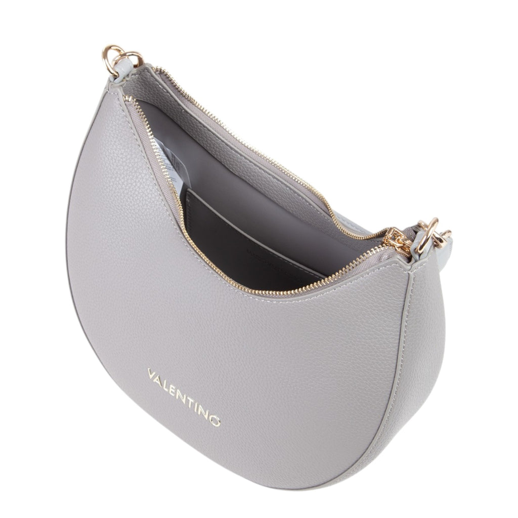 Lieblingstasche Alexia grey pebbled leather hobo bag with gold hardware and zip closure.