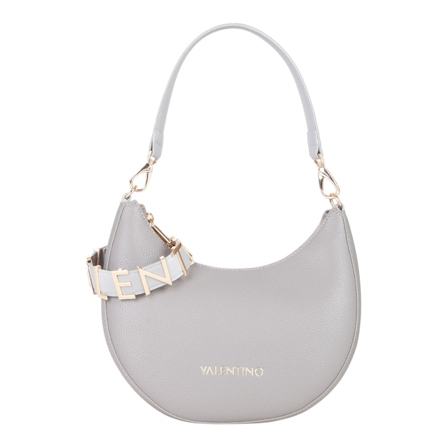 Lieblingstasche Alexia grey leather hobo bag with gold chain detail and logo.