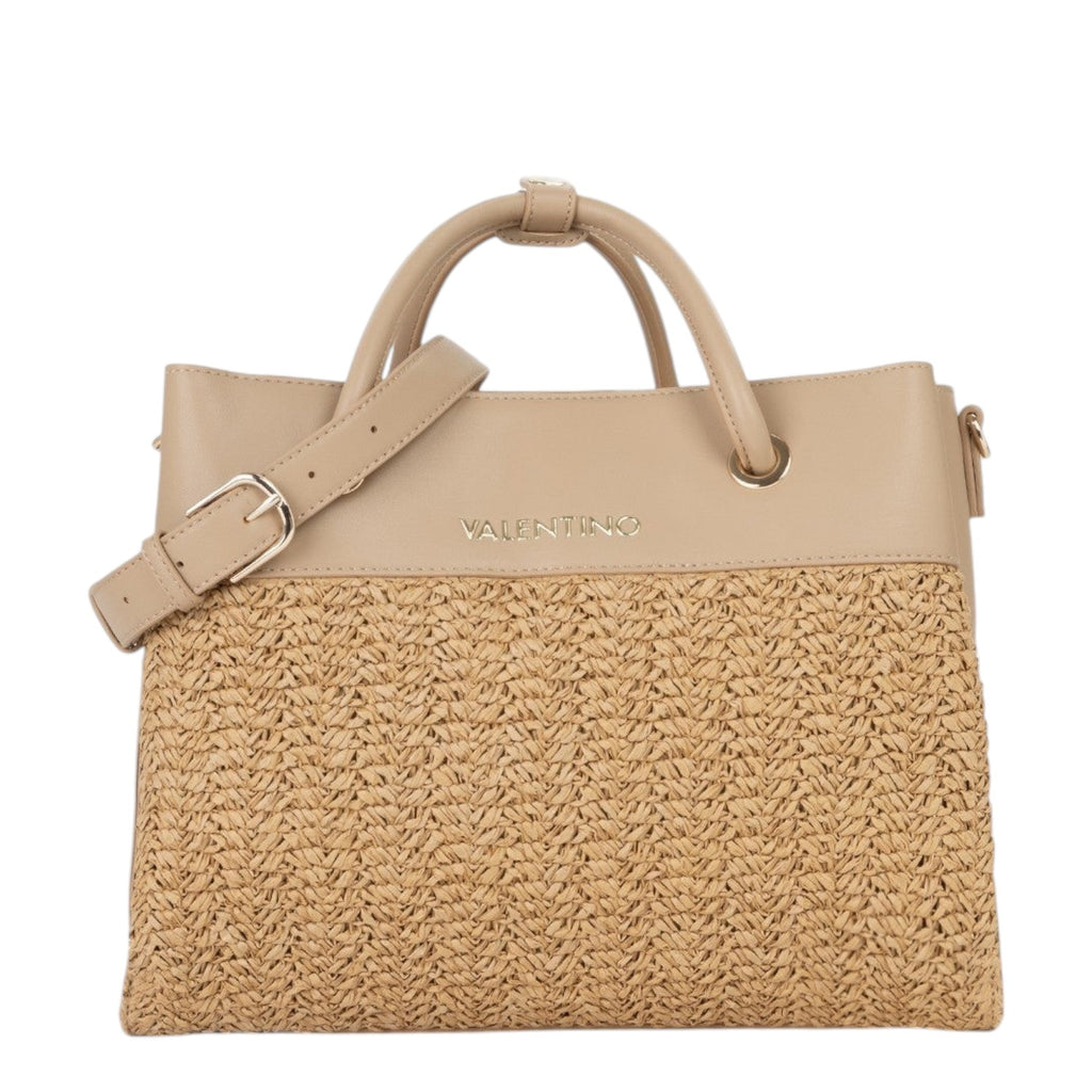 Lieblingstasche Alexia Summer tote bag in beige leather and woven straw with top handles and adjustable strap.