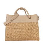 Lieblingstasche Alexia Summer tote bag in beige leather and woven straw with top handles and adjustable strap.