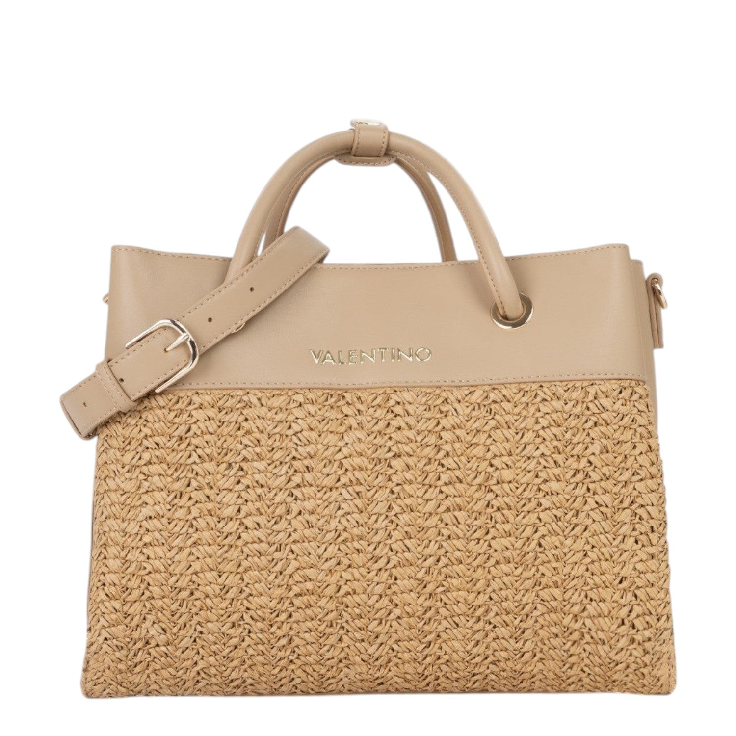 Lieblingstasche Alexia Summer tote bag in beige leather and woven straw with top handles and adjustable strap.