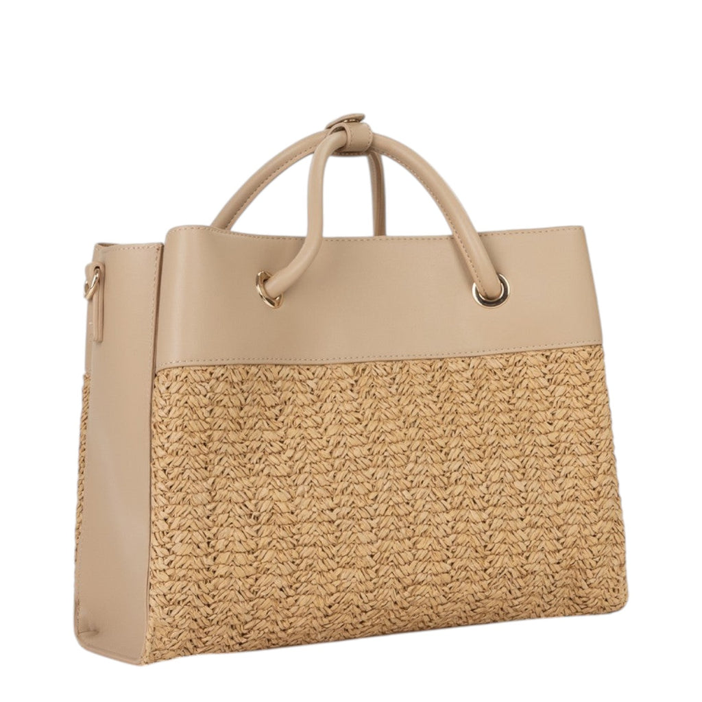 Lieblingstasche Alexia Summer tote bag in beige straw and leather with top handles.