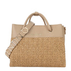 Lieblingstasche Alexia Summer tote bag in beige straw and leather with adjustable strap and gold hardware.