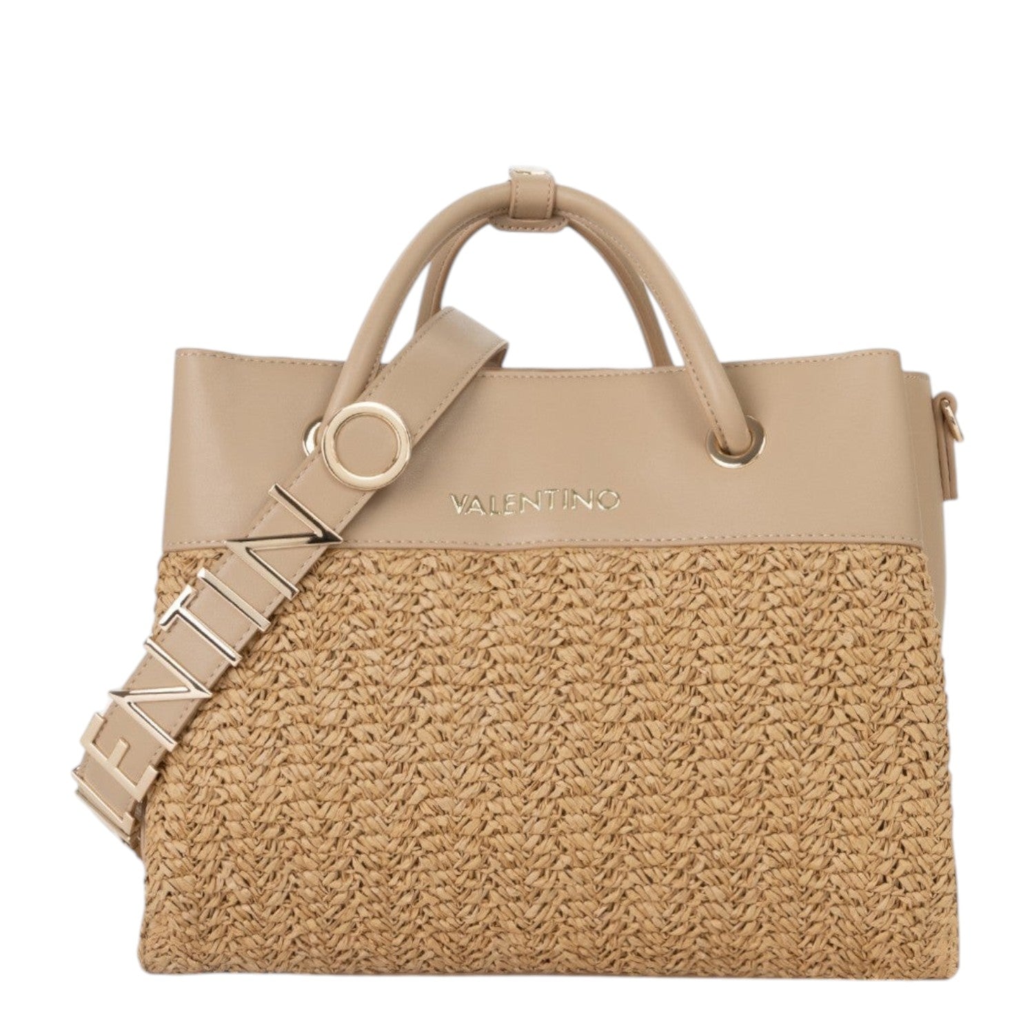 Lieblingstasche Alexia Summer tote bag in beige straw and leather with adjustable strap and gold hardware.