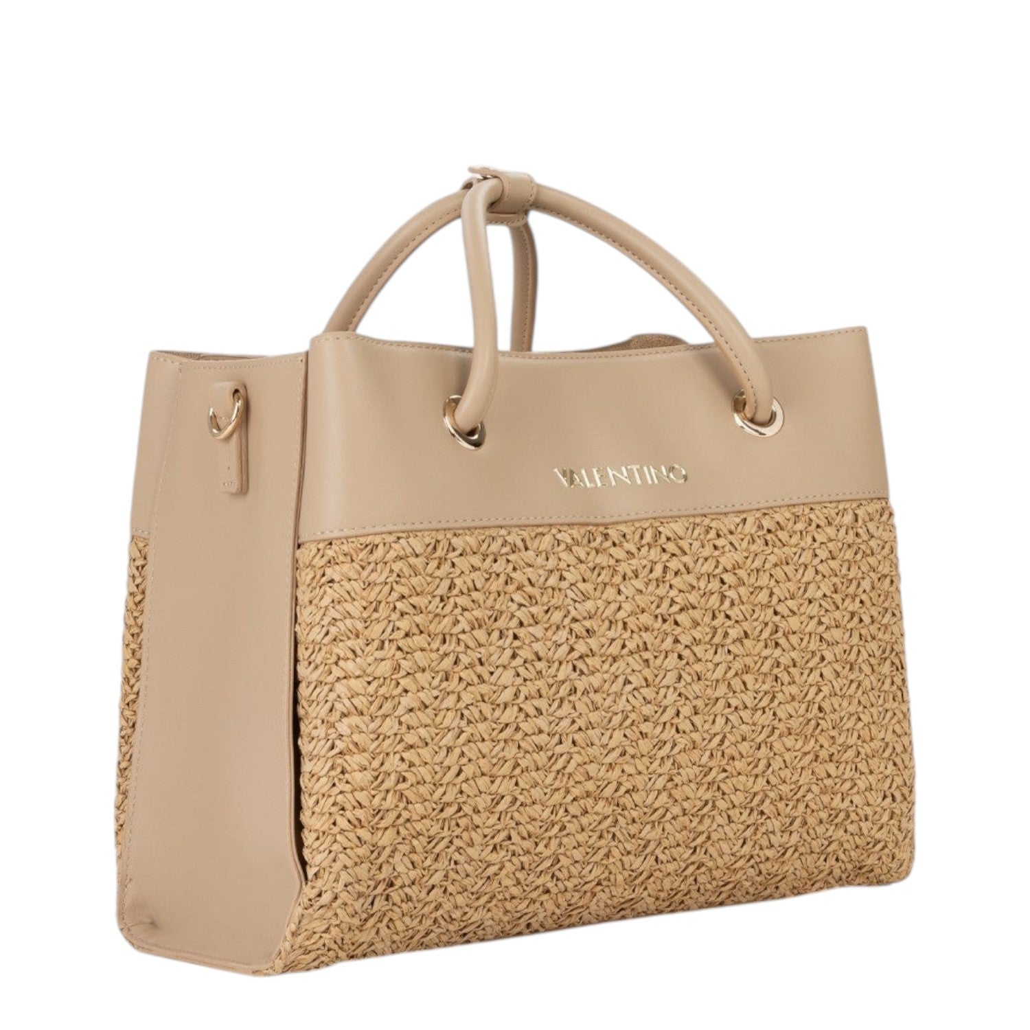 Lieblingstasche Alexia Summer tote bag in beige leather and woven straw with top handles and gold hardware.
