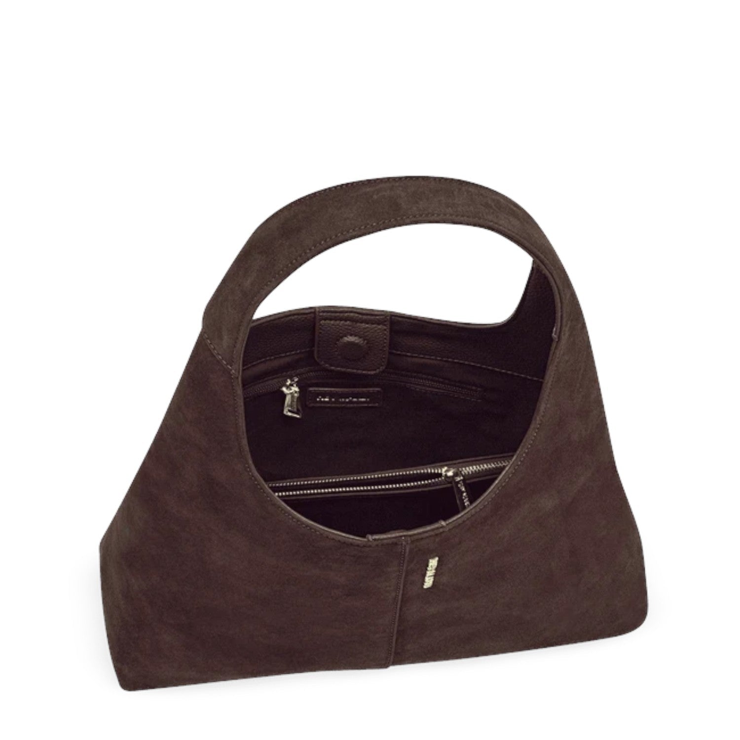 Lieblingstasche Alltime Lover ReSuede M dark brown suede hobo bag with top handle and internal zippered pockets