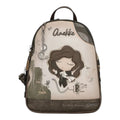 Lieblingstasche Anekke backpack in beige and brown with whimsical character illustration and musical motifs