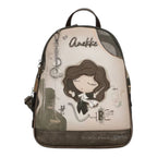 Lieblingstasche Anekke backpack in beige and brown with whimsical character illustration and musical motifs