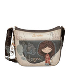 Lieblingstasche cross-body bag featuring Anekke illustration, Time to Bloom text, and adjustable patterned strap.