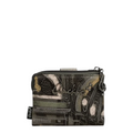Lieblingstasche Anekke wallet in dark green with abstract graphic print, metal logo, and musical note charm