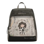 Lieblingstasche Anekke backpack in grey and black with whimsical illustrated character and musical theme print