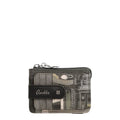 Lieblingstasche Anekke card holder in grey with abstract graphic print, zip closure, and snap button strap