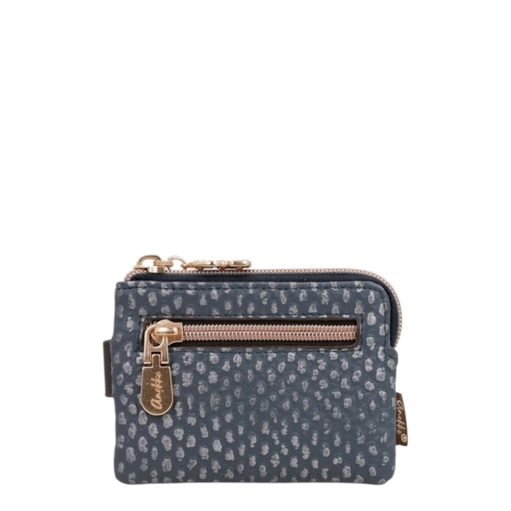 Lieblingstasche Anekke purse in grey with a textured spotted pattern and rose gold zipper detailing