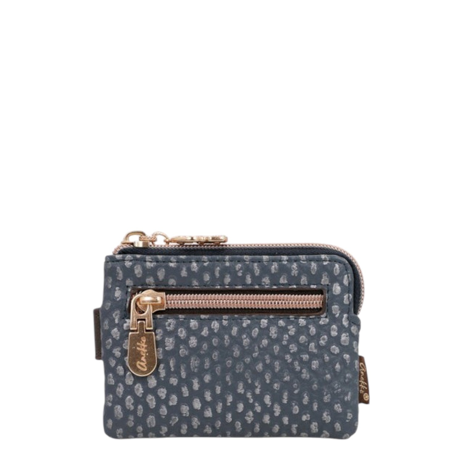 Lieblingstasche Anekke purse in grey with a textured spotted pattern and rose gold zipper detailing
