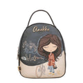 Lieblingstasche Anekke backpack featuring a whimsical girl illustration, bicycle motif, and Time to Bloom text