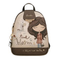 Lieblingstasche Anekke backpack featuring a whimsical illustration of a girl, floral motifs, and gold-tone hardware.