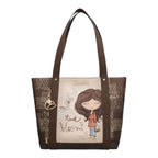 Lieblingstasche Anekke shoulder bag featuring a Time to Bloom illustration, brown patterned sides, and charm detail.