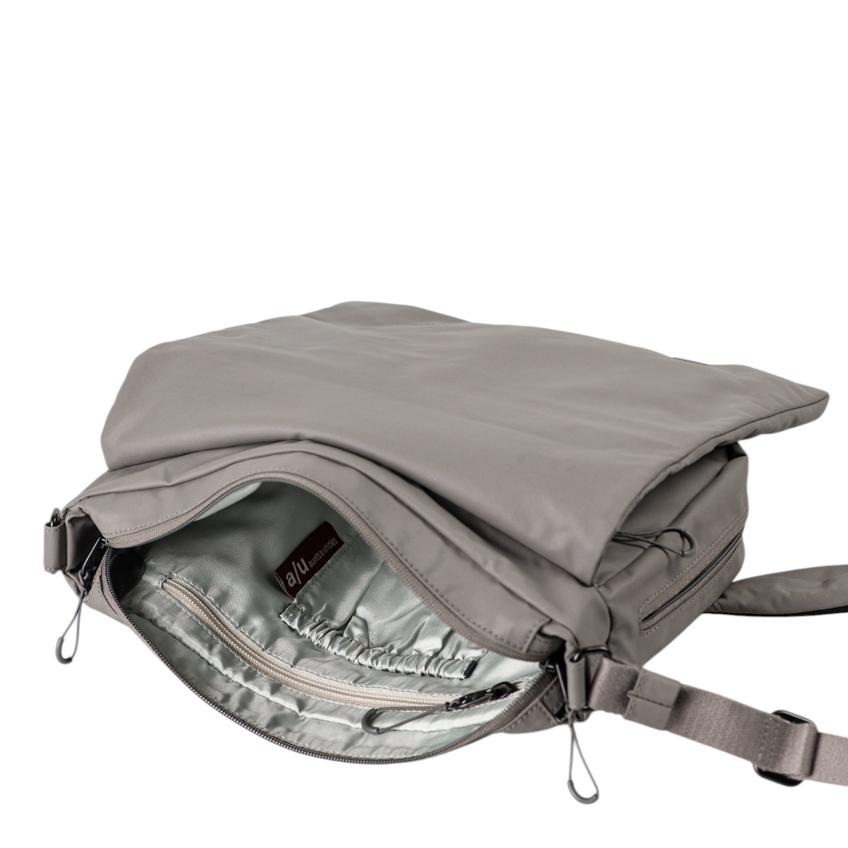 Lieblingstasche Aoki RE lite grey crossbody bag with open zippered main compartment and internal pockets