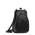 Lieblingstasche aunts & uncles Mrs. Sugar Pop black vintage leather handbag with clip closure and shoulder strap