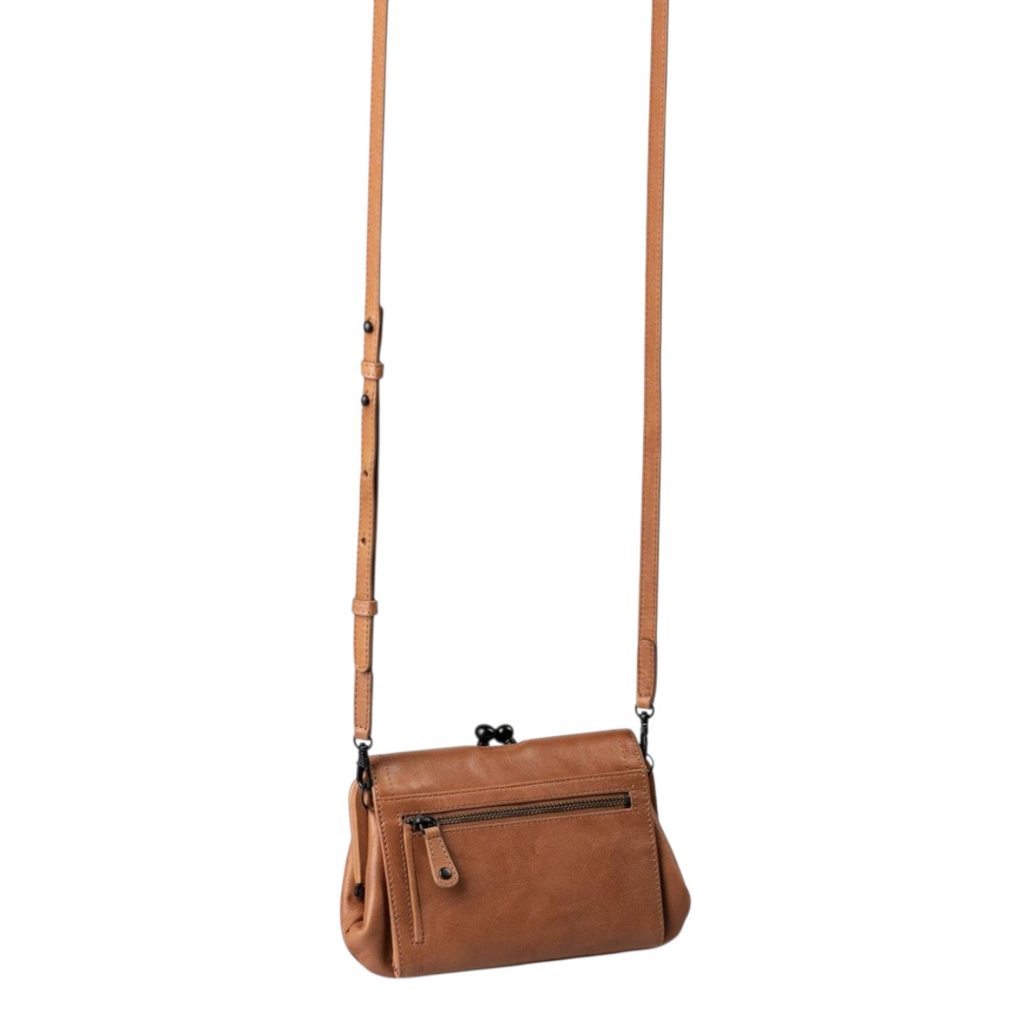 Lieblingstasche aunts & uncles Mrs. Whoopie Pie brown leather crossbody bag with back zipper pocket and shoulder strap
