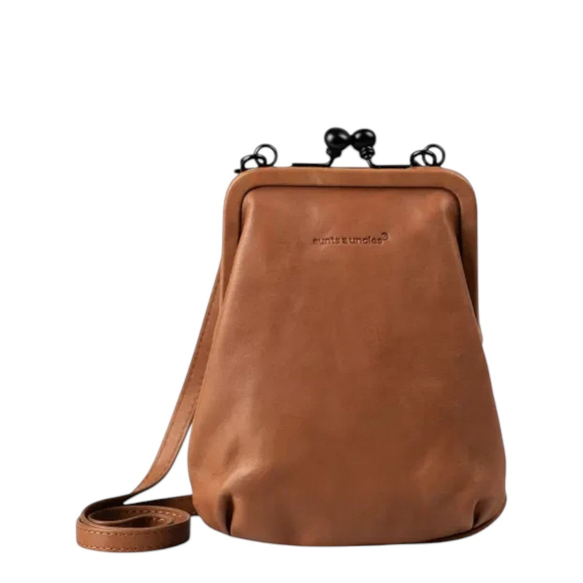 Lieblingstasche aunts & uncles Mrs. Sugar Pop vintage brown leather handbag with clip closure and shoulder strap