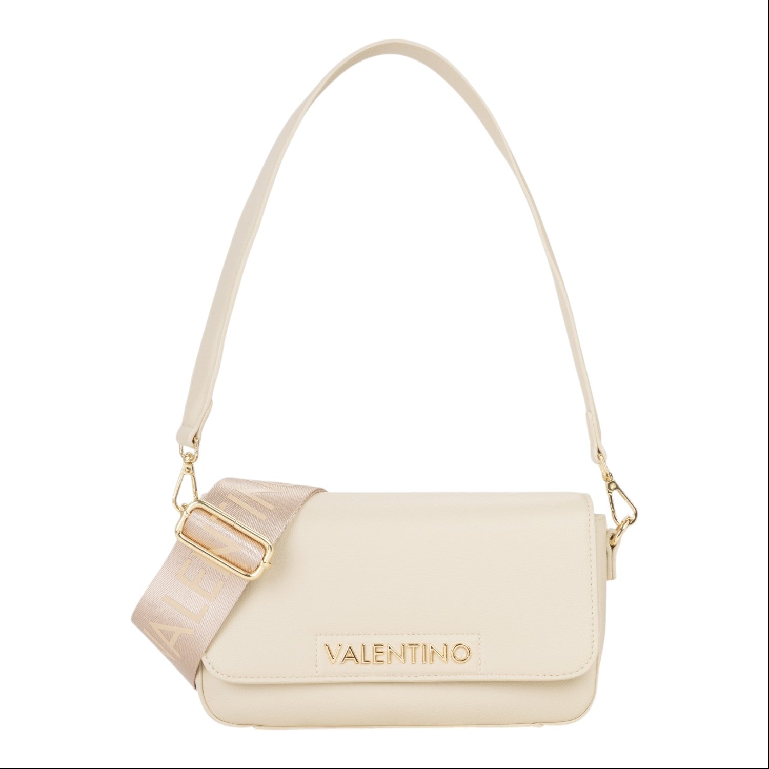 Lieblingstasche Aury Re flap bag in cream leather with gold hardware and branded strap.