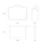 Lieblingstasche Bali washbag technical line drawing showing dimensions for the main bag and flat pouch