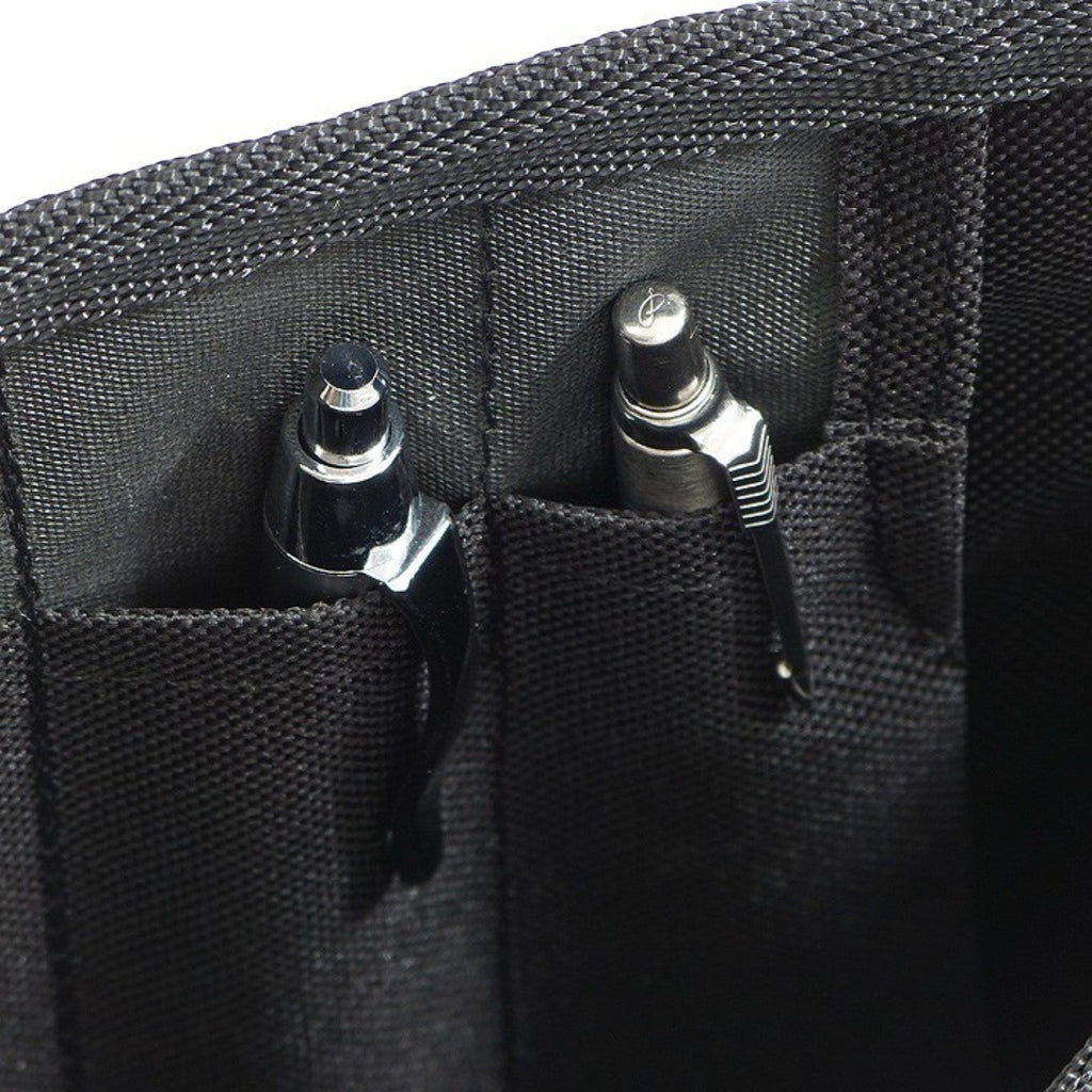Lieblingstasche Barkasse Mini black canvas organizer with pen pockets, holding two pens.