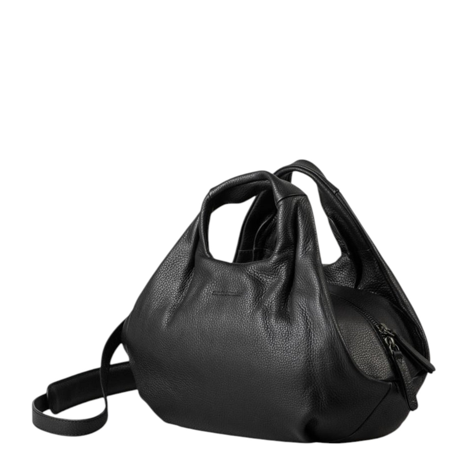 Lieblingstasche Beauty black leather handbag with a soft slouchy silhouette, dual top handles, and a shoulder strap.
