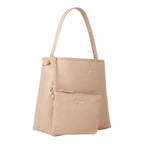 Lieblingstasche Hobo Bag Brixton in beige faux leather with gold hardware and a detachable pouch.