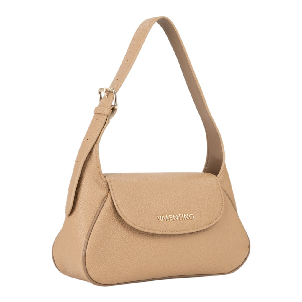 Lieblingstasche Flap Bag Daphne Re in beige pebbled leather with gold hardware and adjustable strap.