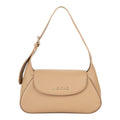 Lieblingstasche Flap Bag Daphne Re in beige pebbled leather with gold hardware and adjustable strap.