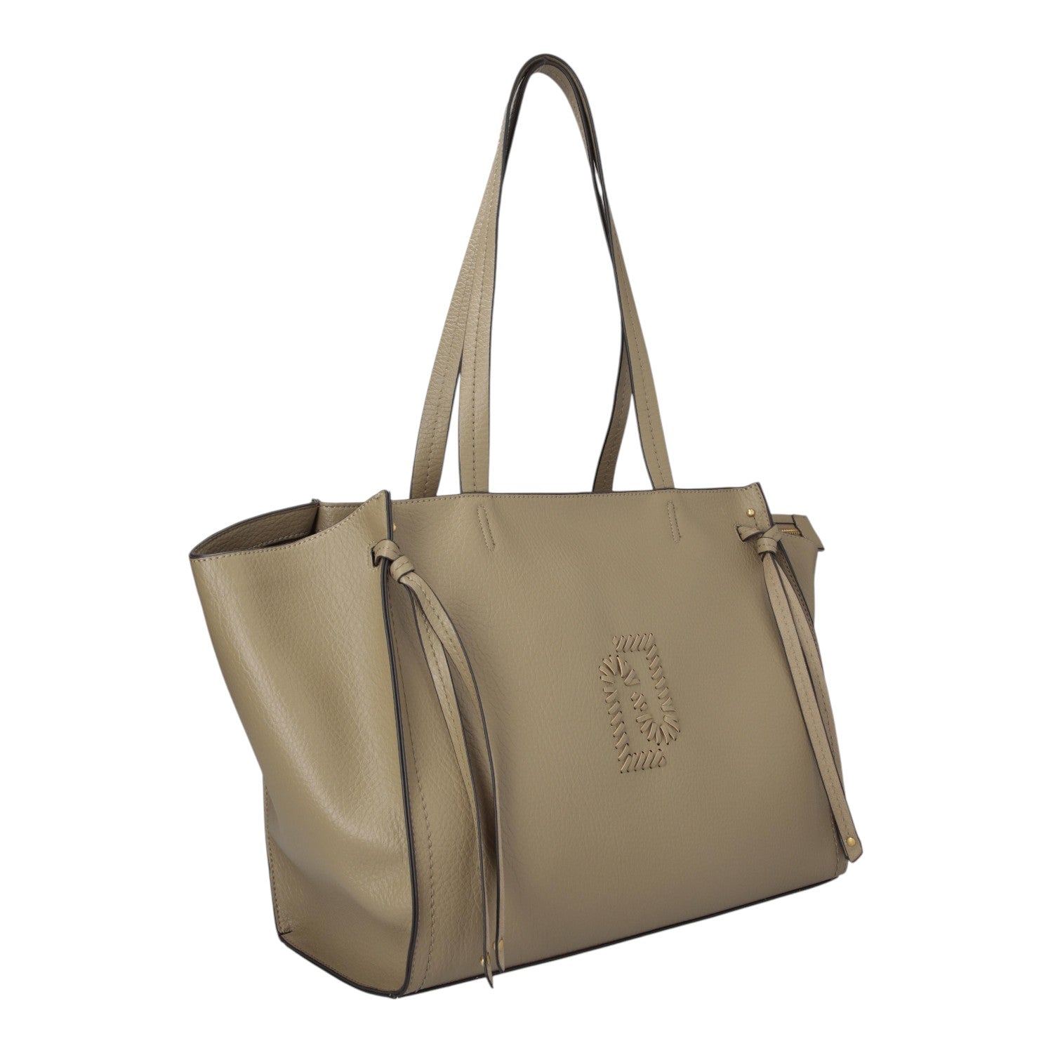 Lieblingstasche Tote L in beige leather with side tie details and central embossed logo