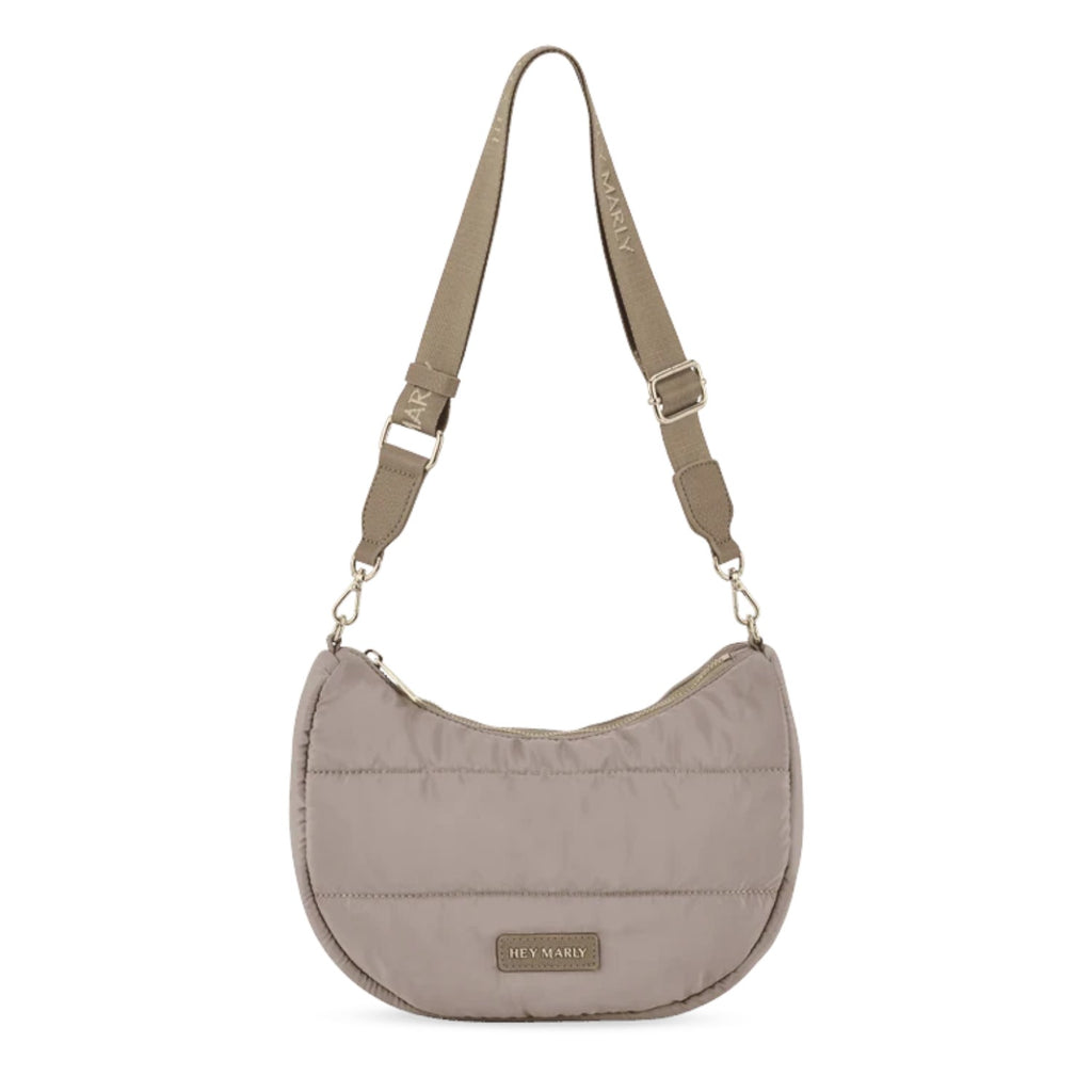 Lieblingstasche Lifetime Buddy S beige quilted nylon hobo bag with adjustable branded shoulder strap