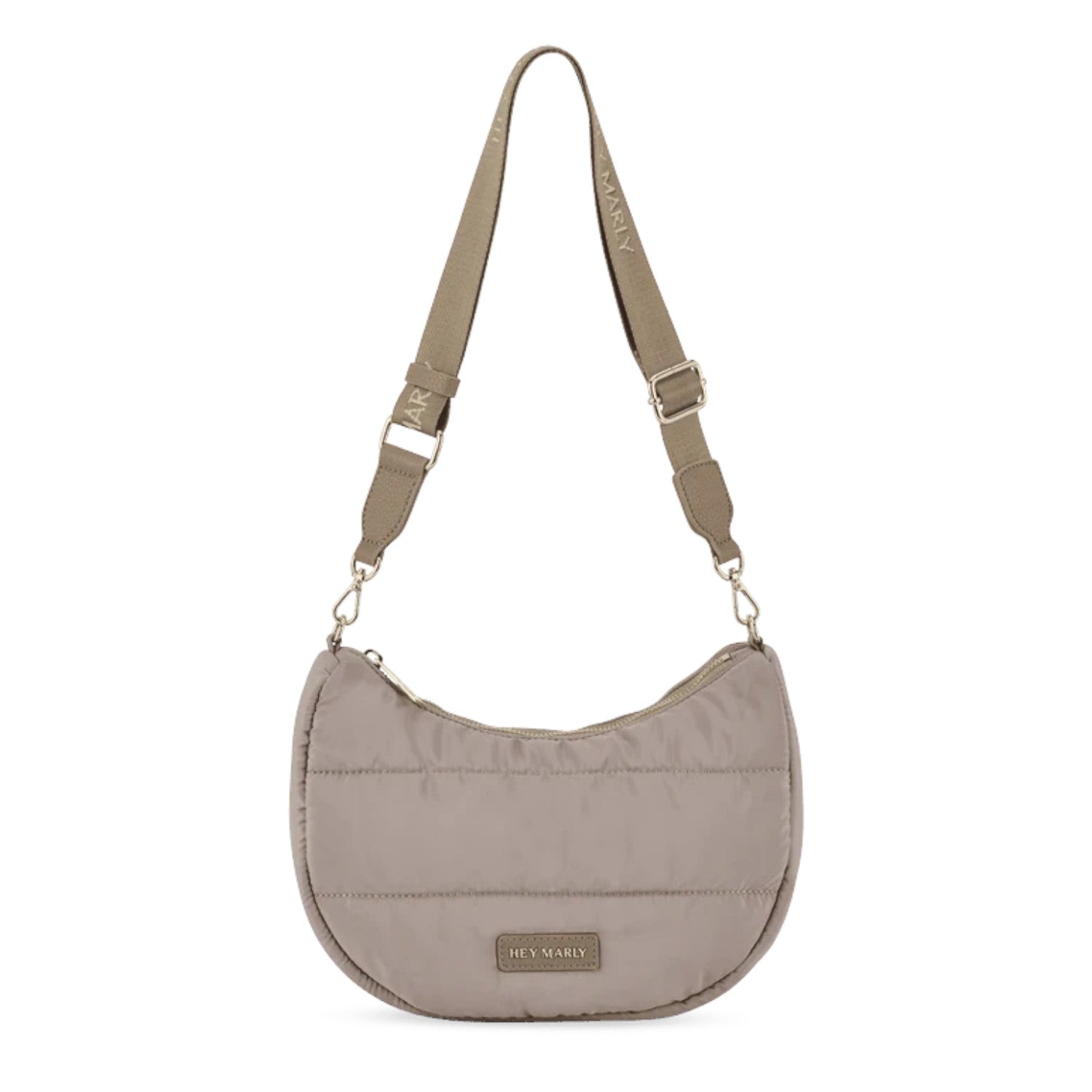Lieblingstasche Lifetime Buddy S beige quilted nylon hobo bag with adjustable branded shoulder strap