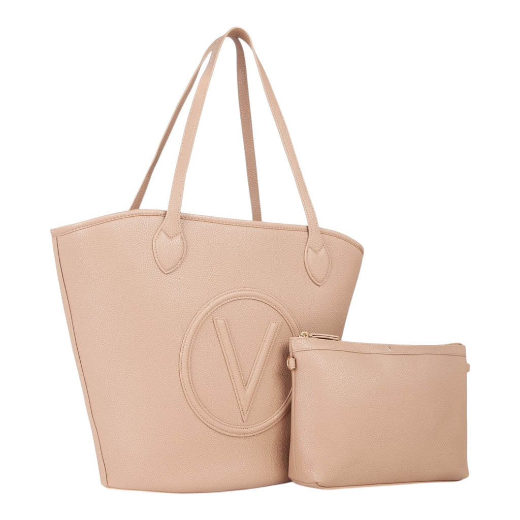 Lieblingstasche beige pebbled faux leather tote bag with matching zip pouch and embossed V logo.