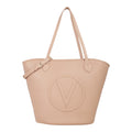 Lieblingstasche beige pebbled leather tote bag with a debossed V logo and adjustable strap.