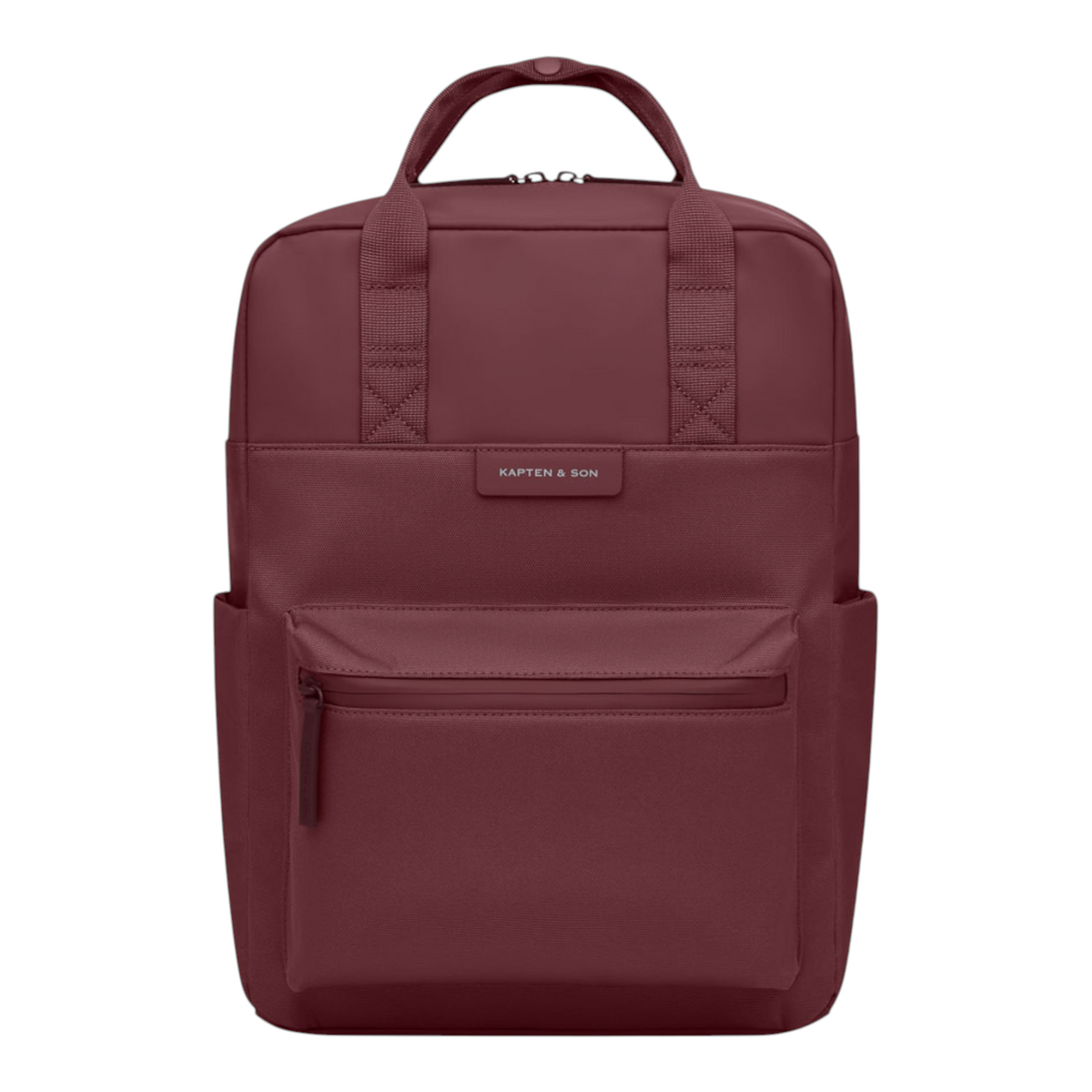 Lieblingstasche Bergen Pro backpack in deep burgundy with a minimalist design, top handles, and front zip pocket.