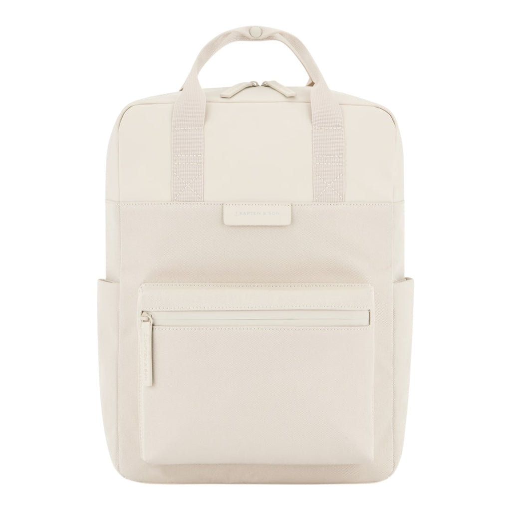 Lieblingstasche Bergen Pro backpack in off-white with a front zip pocket, top handles, and minimalist design.