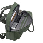 Lieblingstasche Bergen Pro olive green backpack with open main compartment showing organized interior and accessories