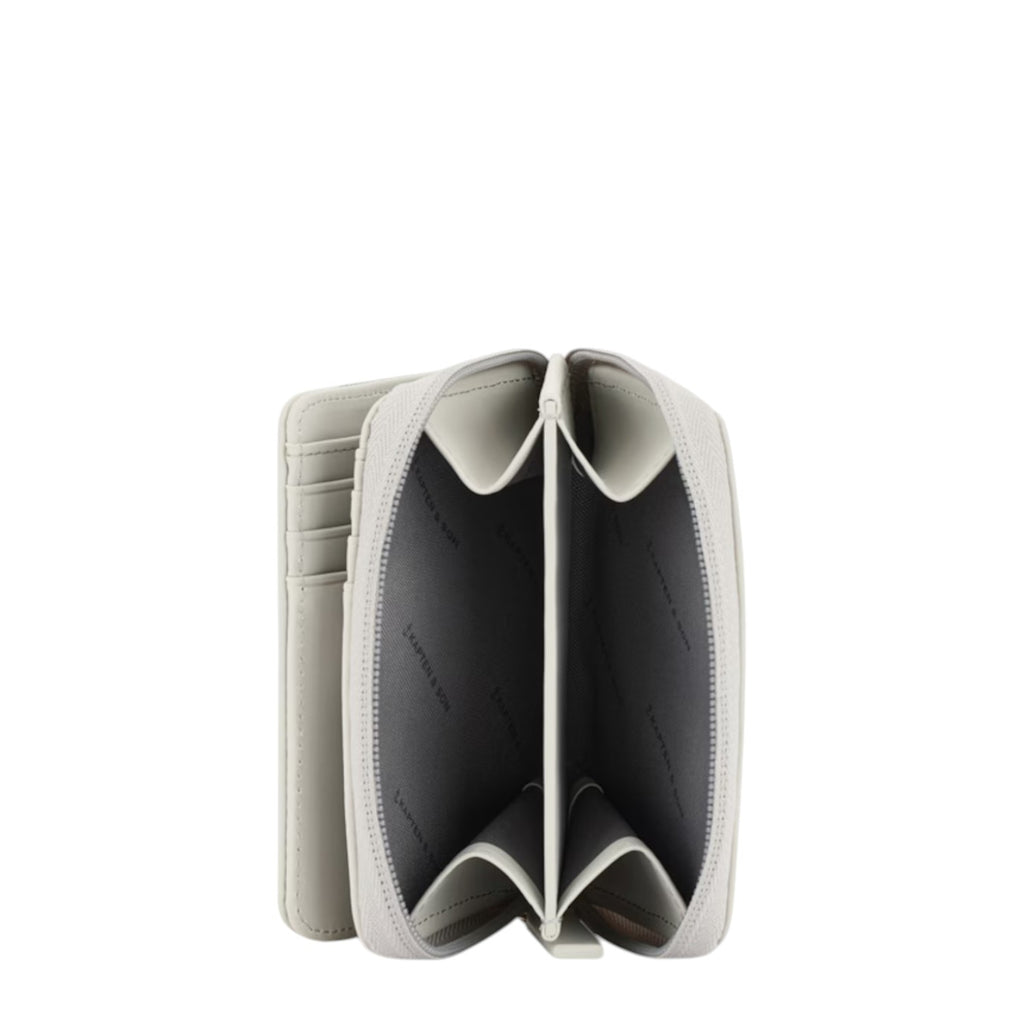 Lieblingstasche Bergen Pro small wallet in beige with an open interior showing card slots and compartments